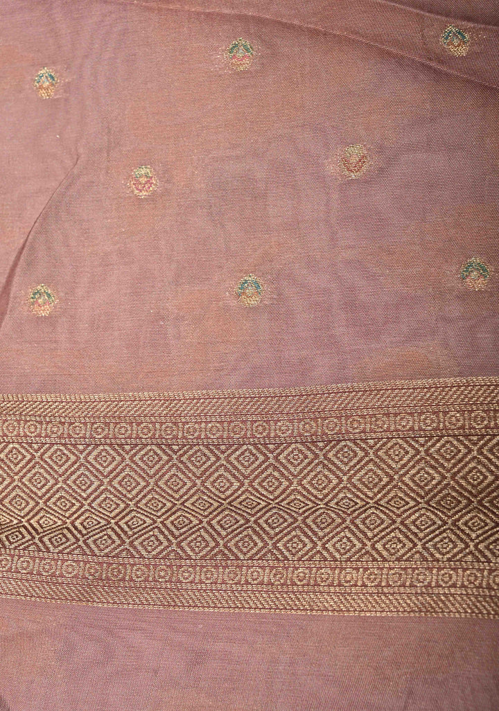Dusty Mauve Viscose Saree with Meenakari Floral Jaal and Zari Border