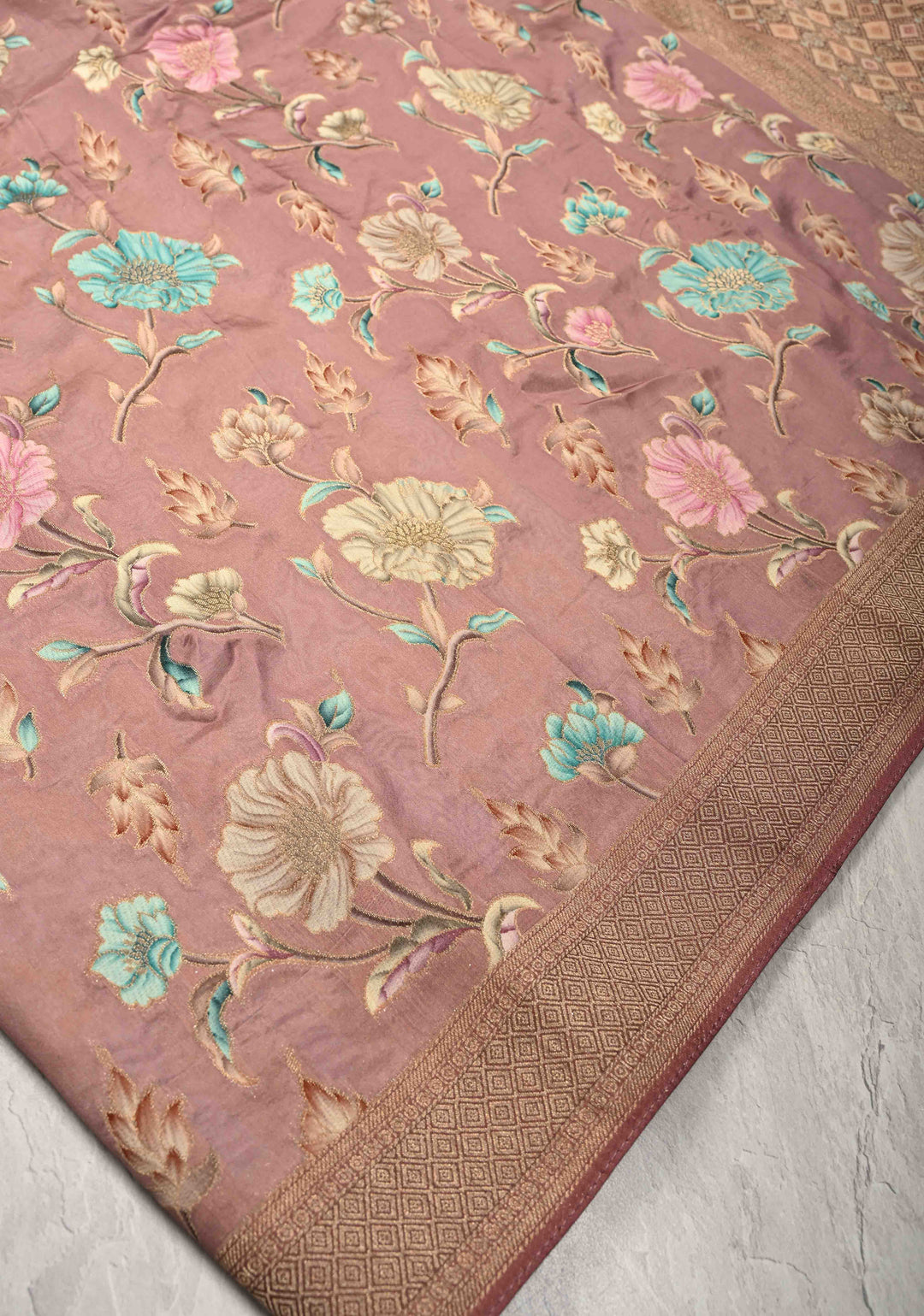 Dusty Mauve Viscose Saree with Meenakari Floral Jaal and Zari Border