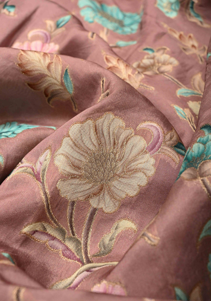 Dusty Mauve Viscose Saree with Meenakari Floral Jaal and Zari Border