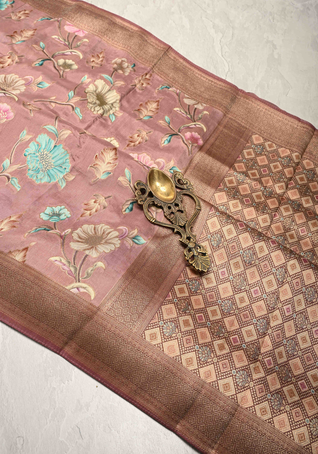 Dusty Mauve Viscose Saree with Meenakari Floral Jaal and Zari Border