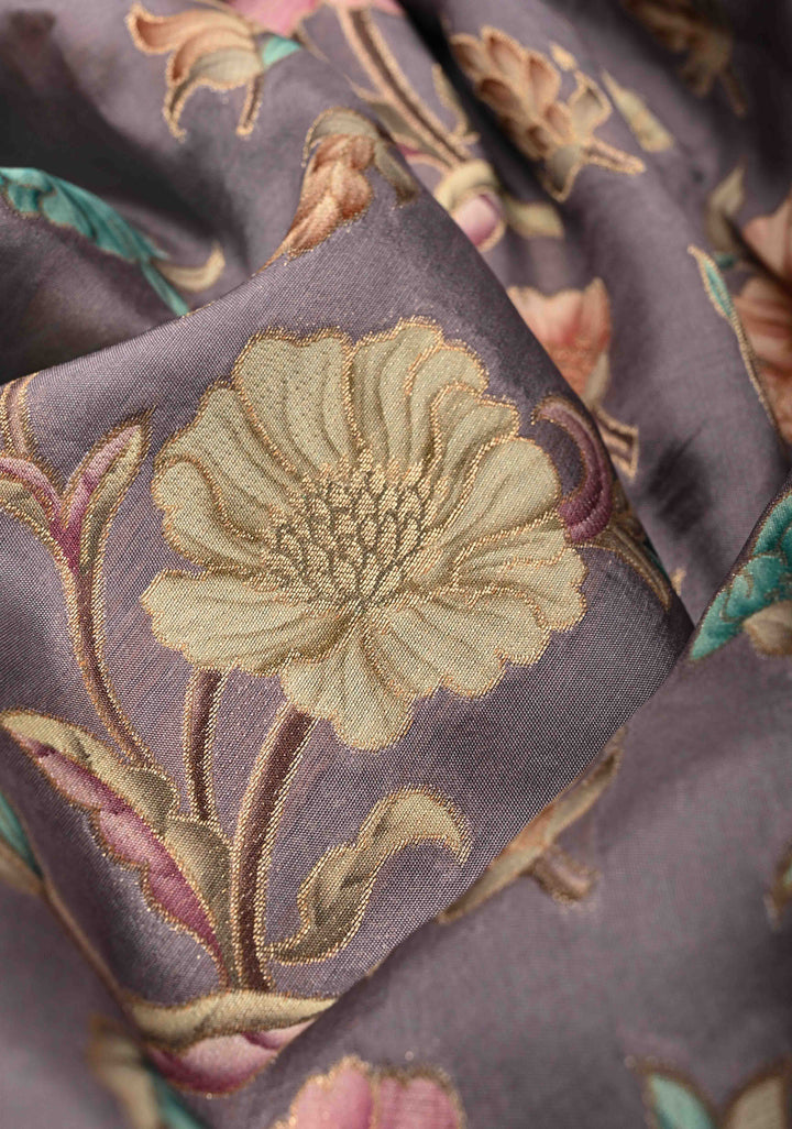 Vintage Mauve Viscose Saree with Meenakari Floral Jaal and Zari Border | SHOBITAM