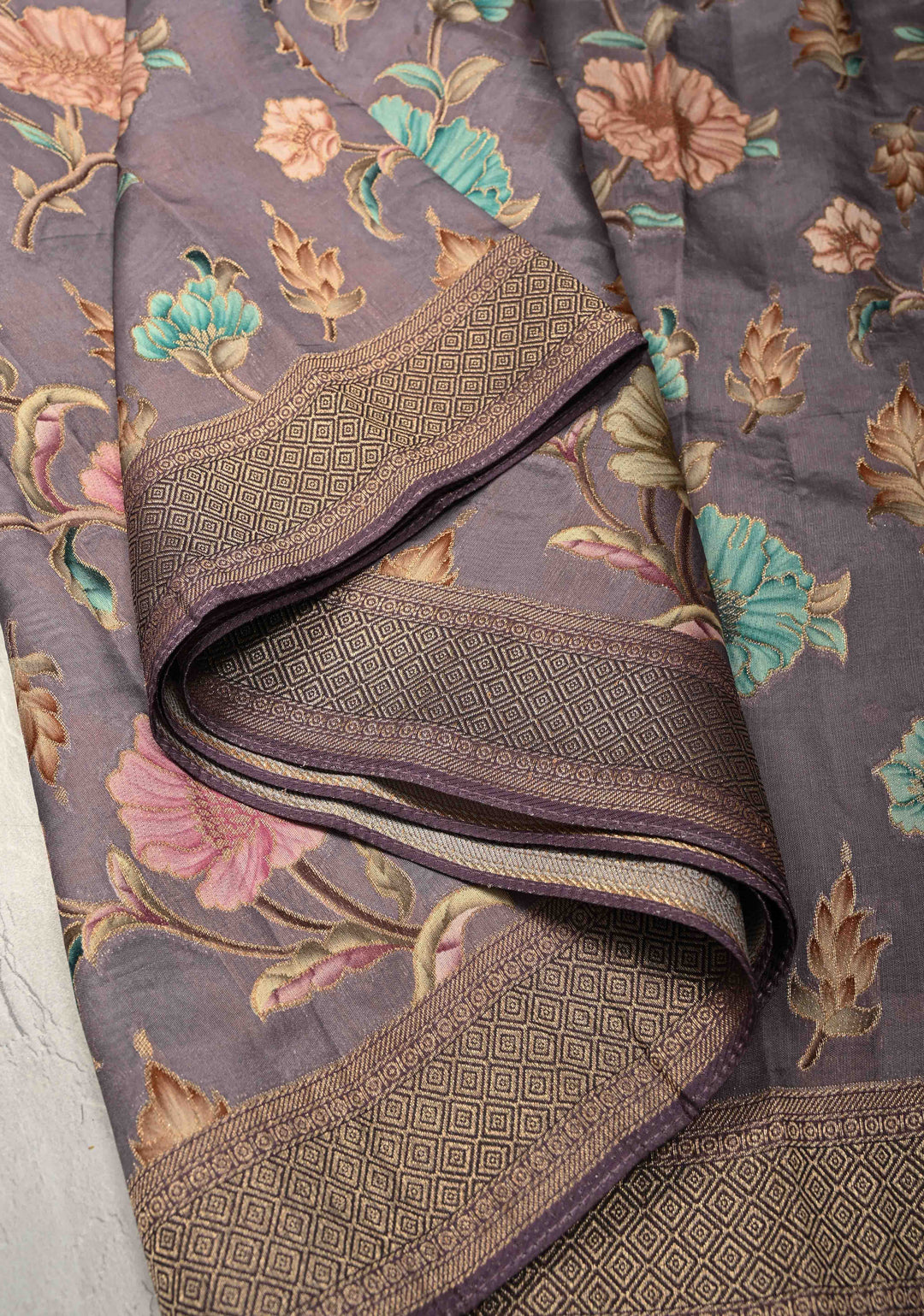 Vintage Mauve Viscose Saree with Meenakari Floral Jaal and Zari Border | SHOBITAM