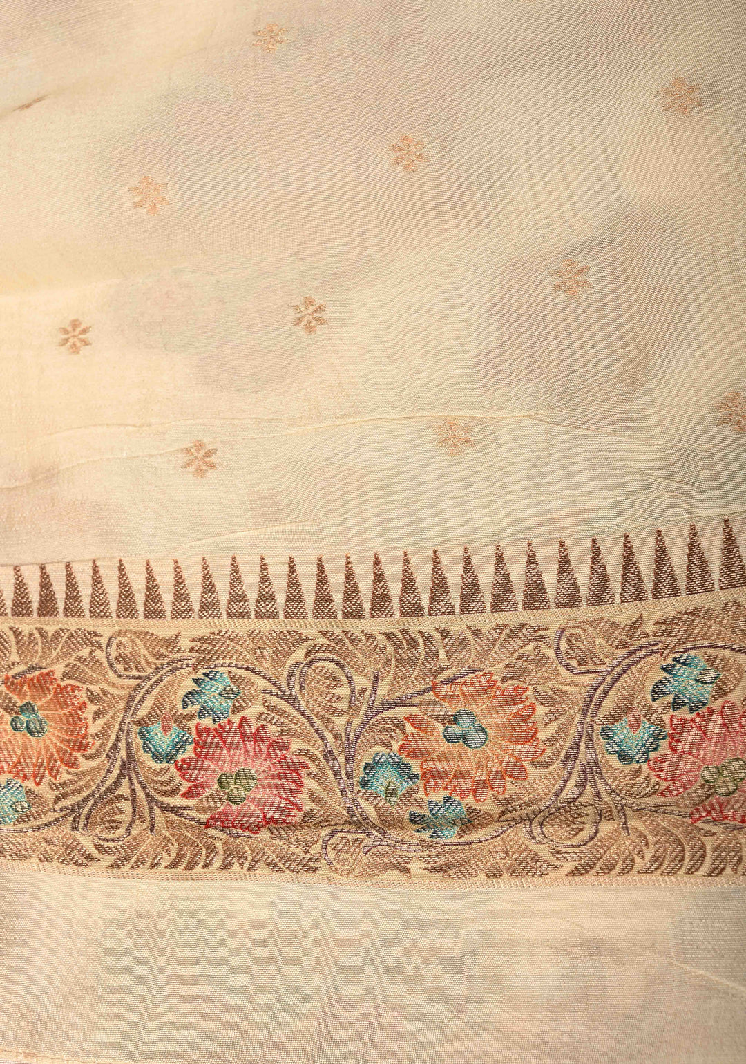 Cream Viscose Saree with Meenakari Shikaargah Brocade and Zari Border