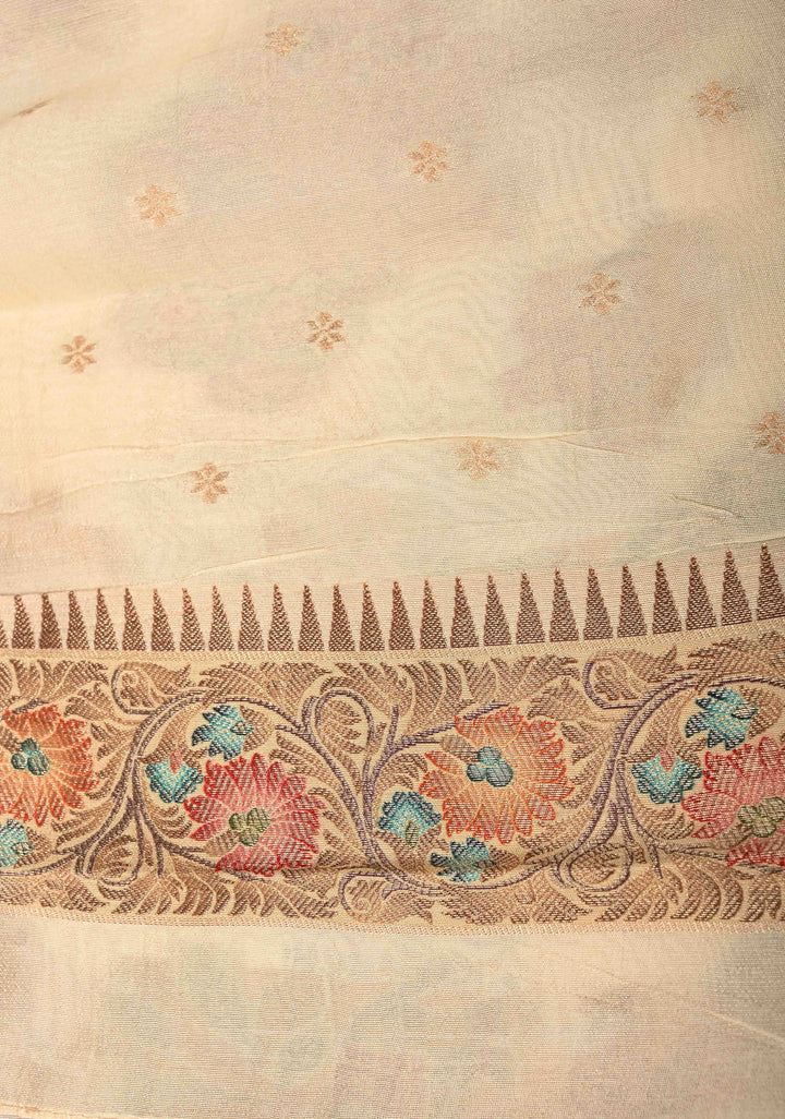 Cream Viscose Saree with Meenakari Shikaargah Brocade and Zari Border