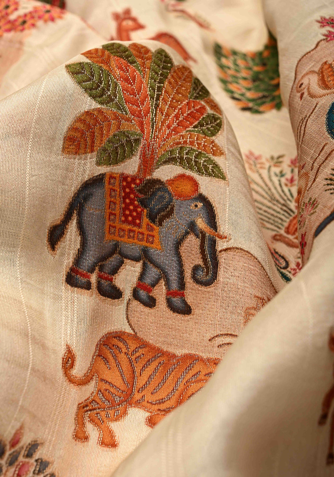 Cream Viscose Saree with Meenakari Shikaargah Brocade and Zari Border