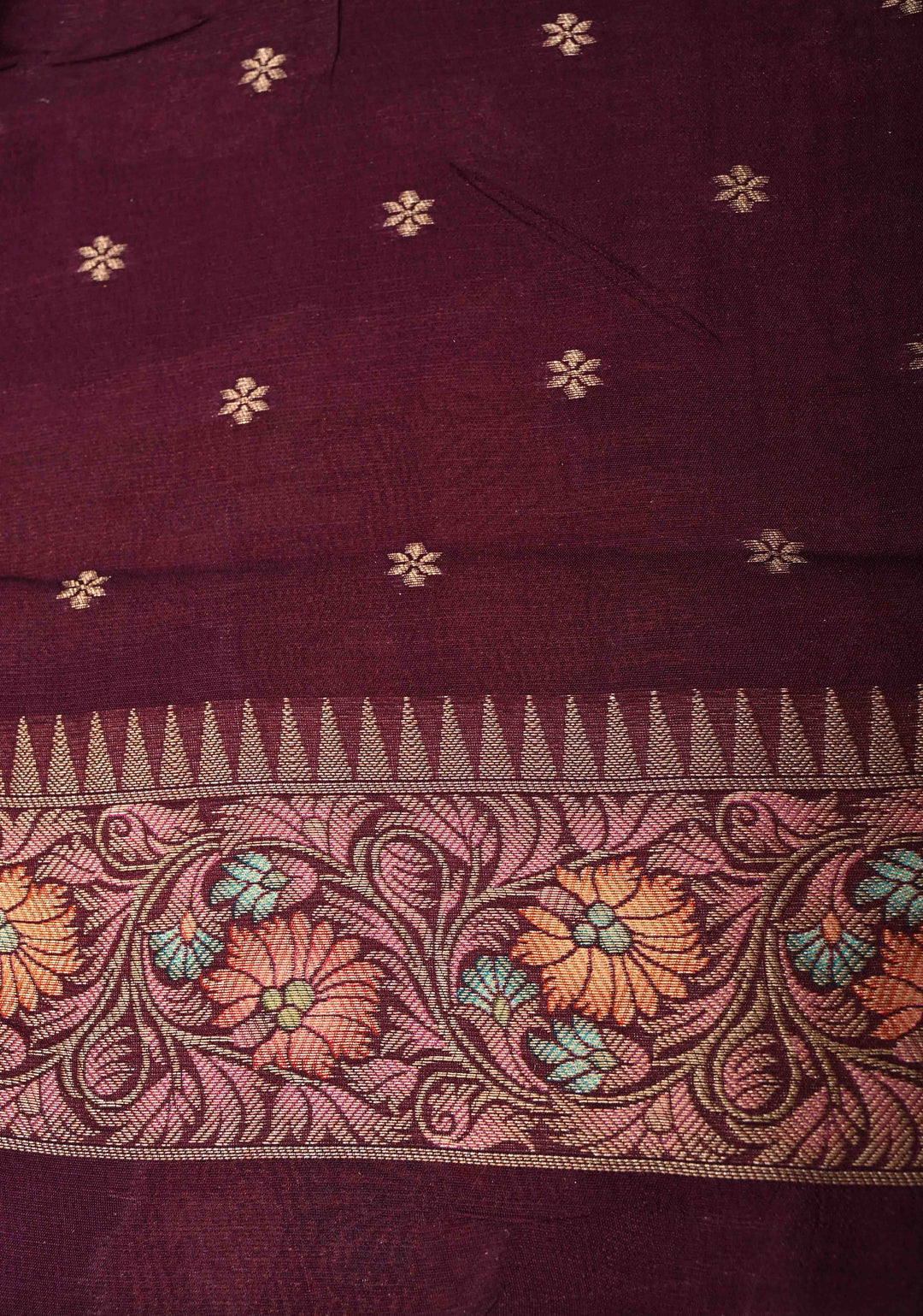 Plum Viscose Saree with Meenakari Shikaargah Brocade and Zari Border