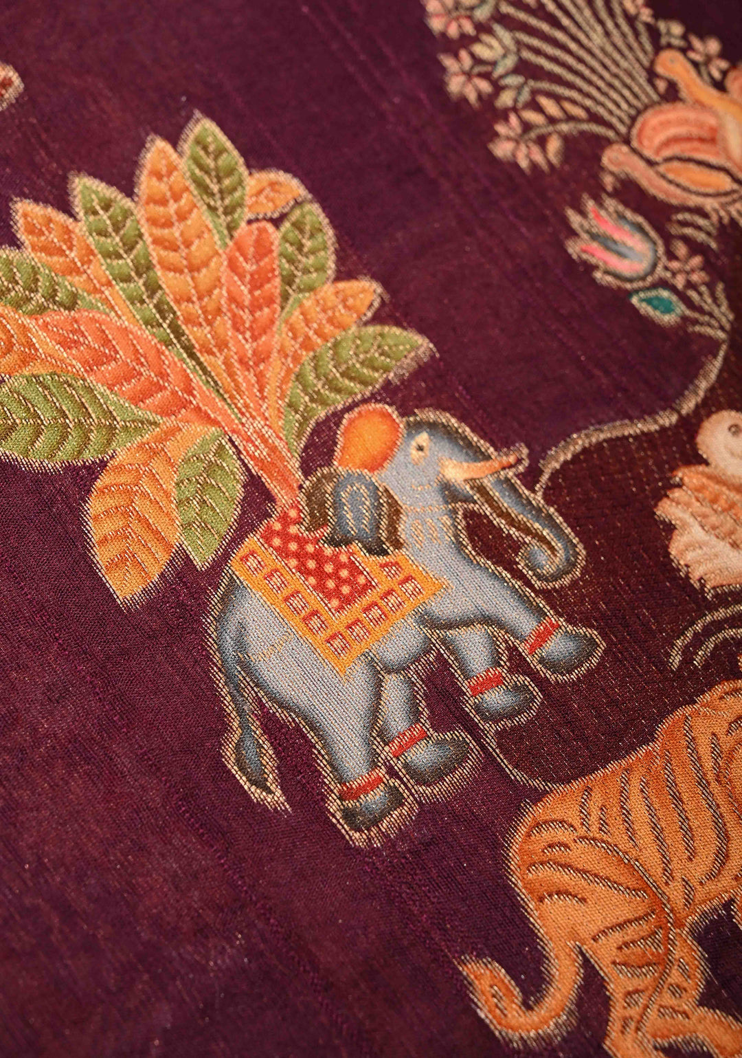 Plum Viscose Saree with Meenakari Shikaargah Brocade and Zari Border