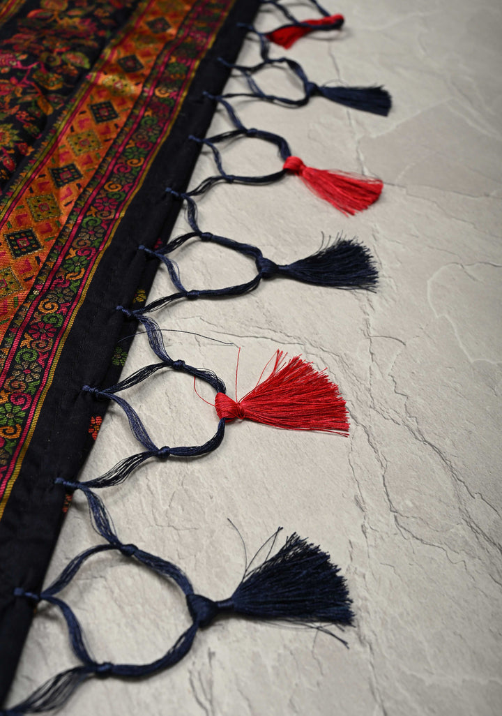 Deep Midnight Blue Rayon Saree with Meenakari Chunri Buttis and Kani Design