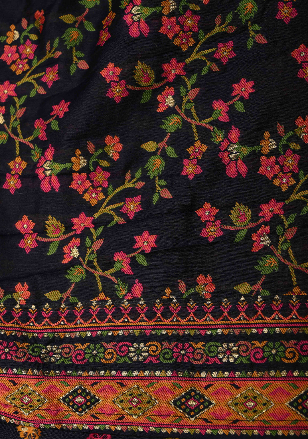 Deep Midnight Blue Rayon Saree with Meenakari Chunri Buttis and Kani Design