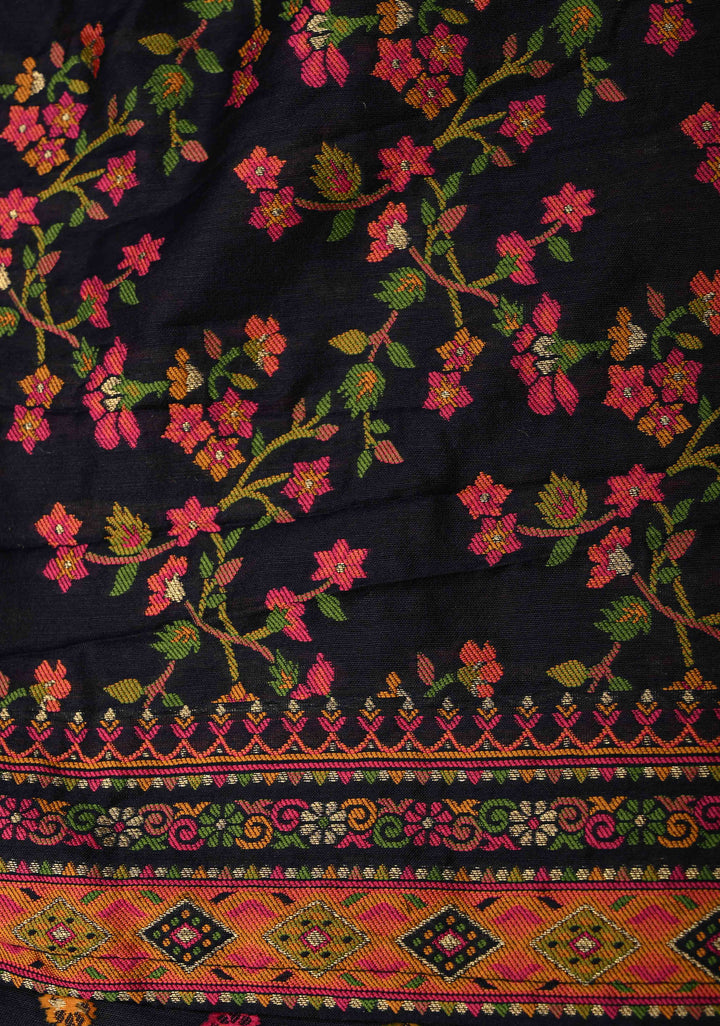 Deep Midnight Blue Rayon Saree with Meenakari Chunri Buttis and Kani Design