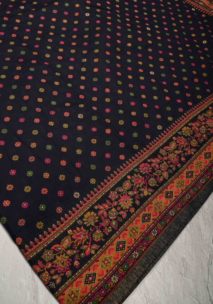 Deep Midnight Blue Rayon Saree with Meenakari Chunri Buttis and Kani Design