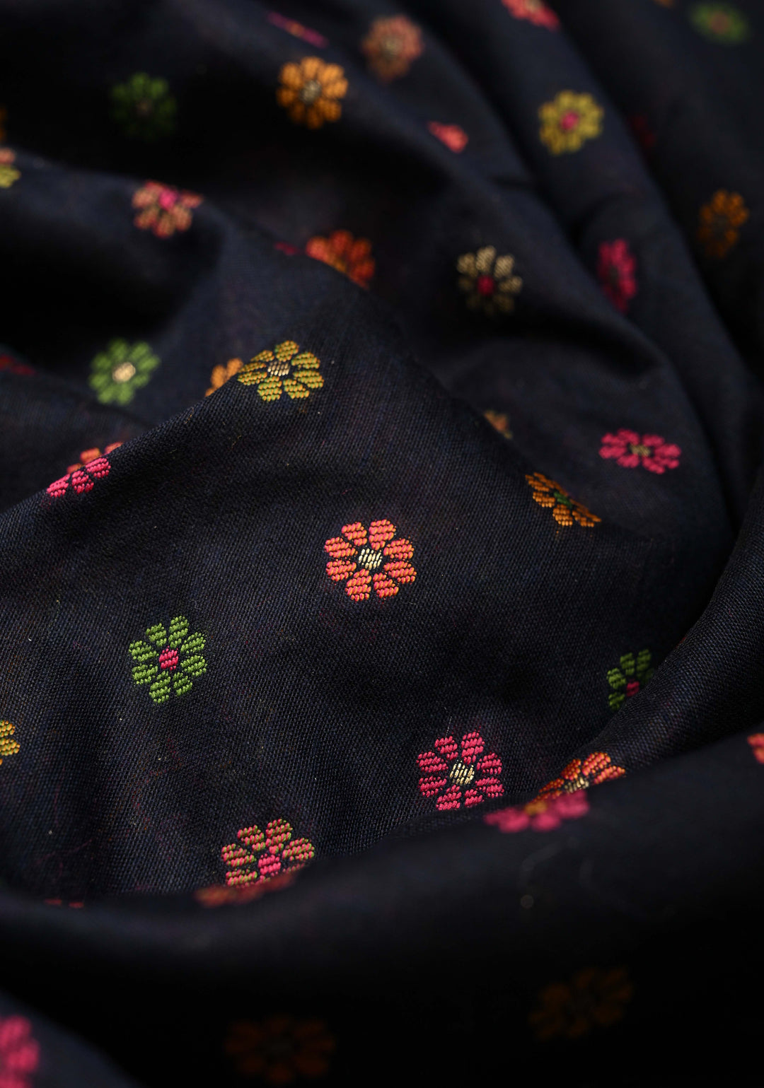 Deep Midnight Blue Rayon Saree with Meenakari Chunri Buttis and Kani Design