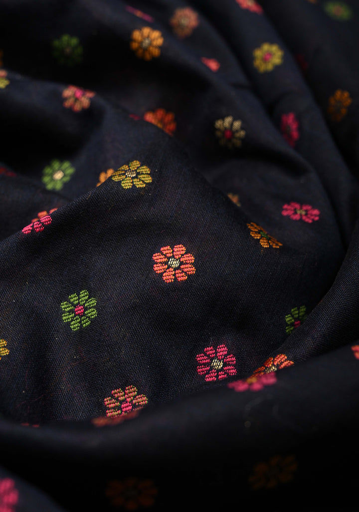 Deep Midnight Blue Rayon Saree with Meenakari Chunri Buttis and Kani Design