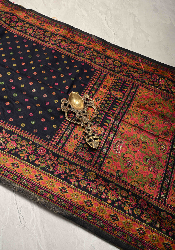 Deep Midnight Blue Rayon Saree with Meenakari Chunri Buttis and Kani Design