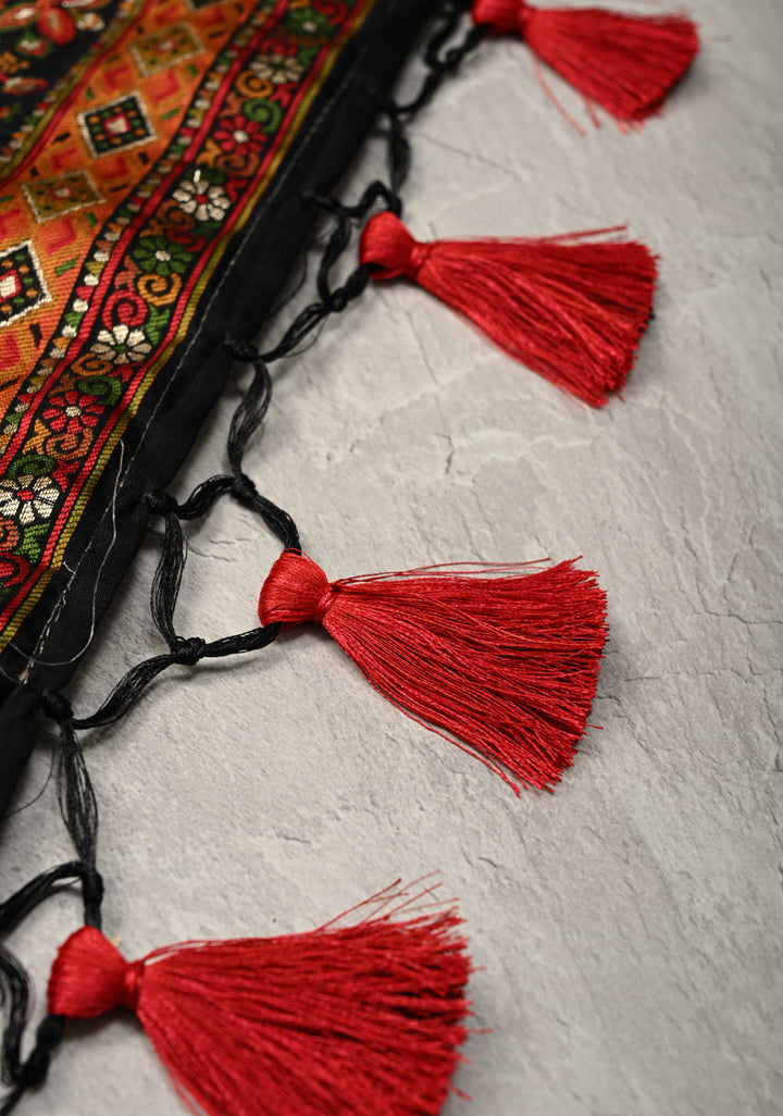 Black Rayon Saree with Meenakari Chunri Buttis and Kani Design