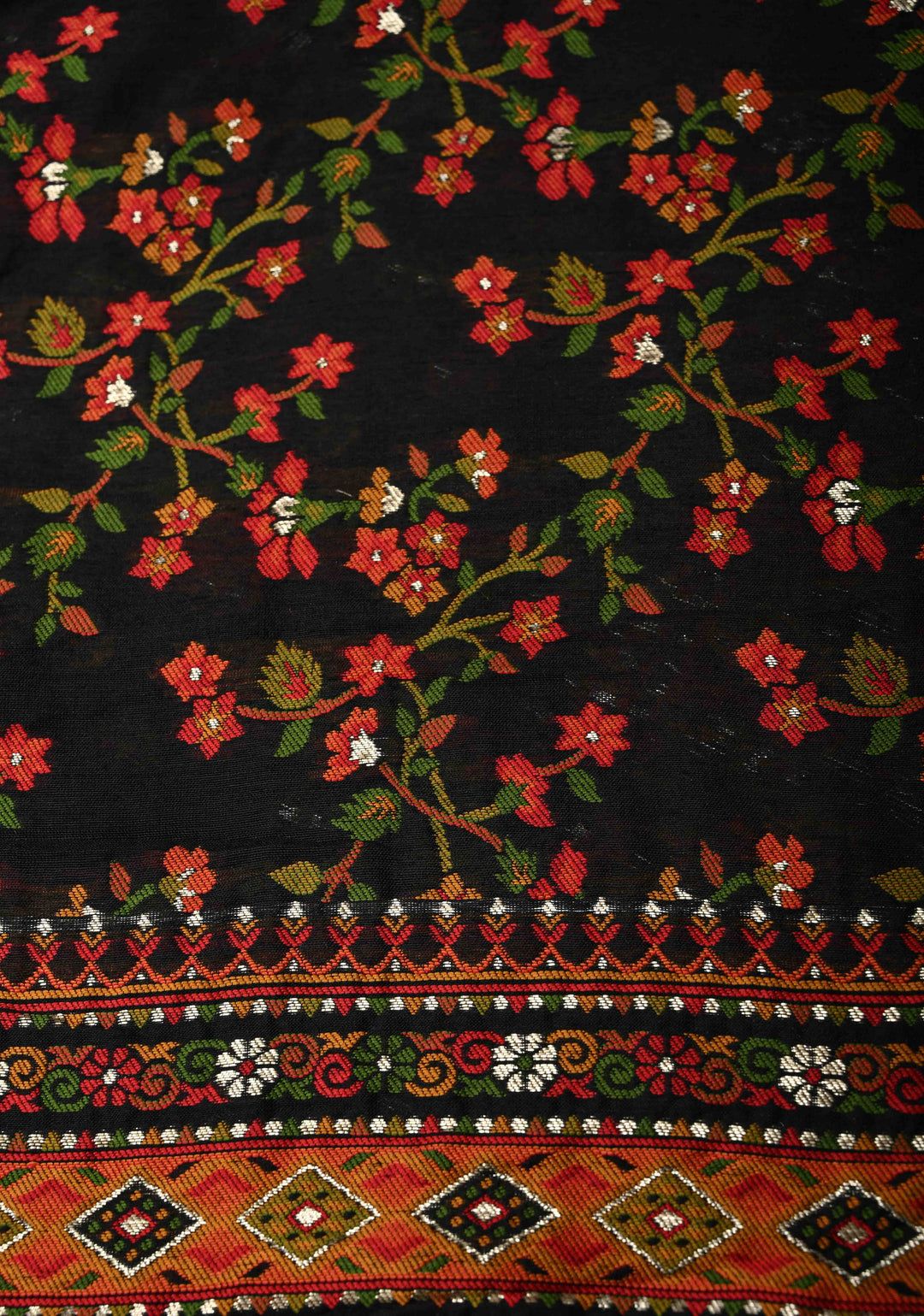 Black Rayon Saree with Meenakari Chunri Buttis and Kani Design