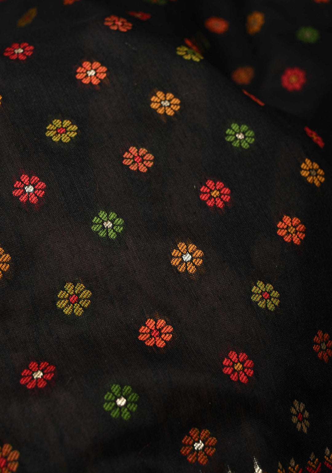 Black Rayon Saree with Meenakari Chunri Buttis and Kani Design