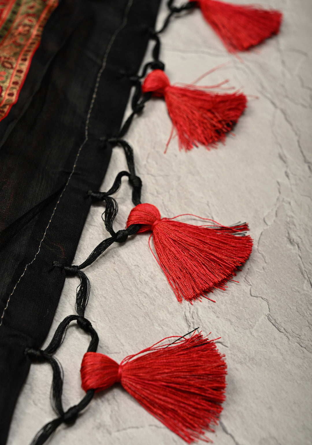 Black Meenakari Floral Jaal on Rayon Saree with Kani Design and Koniya Motifs