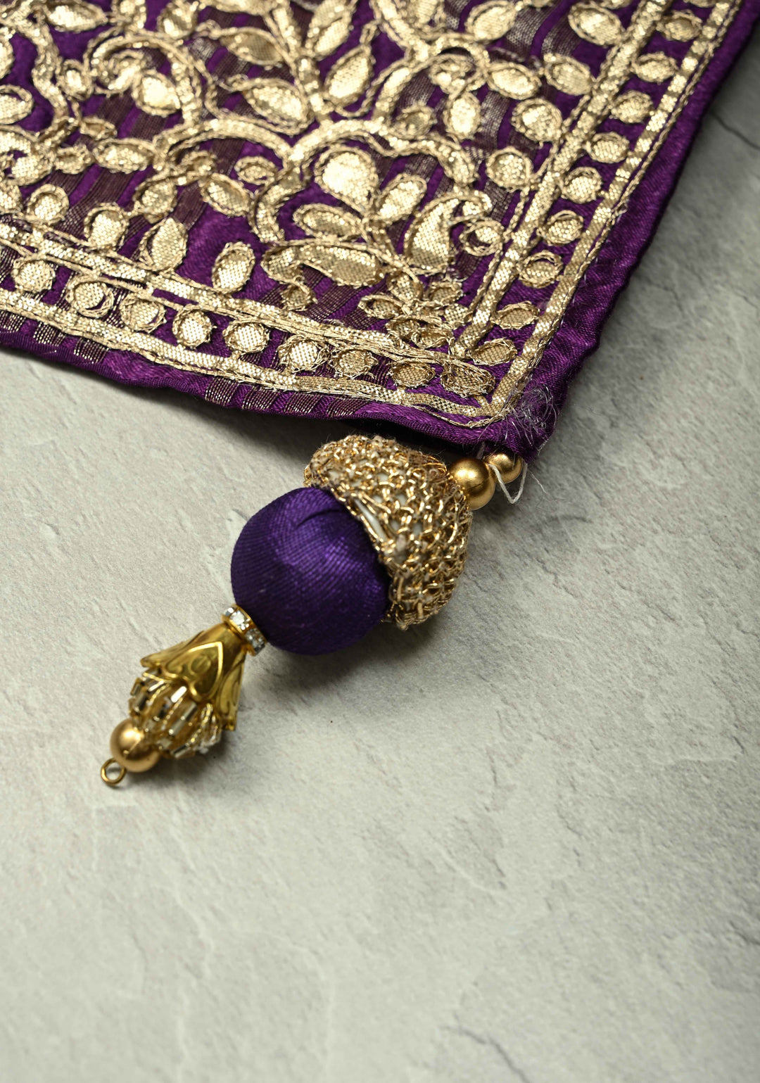 Plum Purple  Gajji Silk Saree with Kalamkari Floral Digital Ptint and Gotta Patti Work