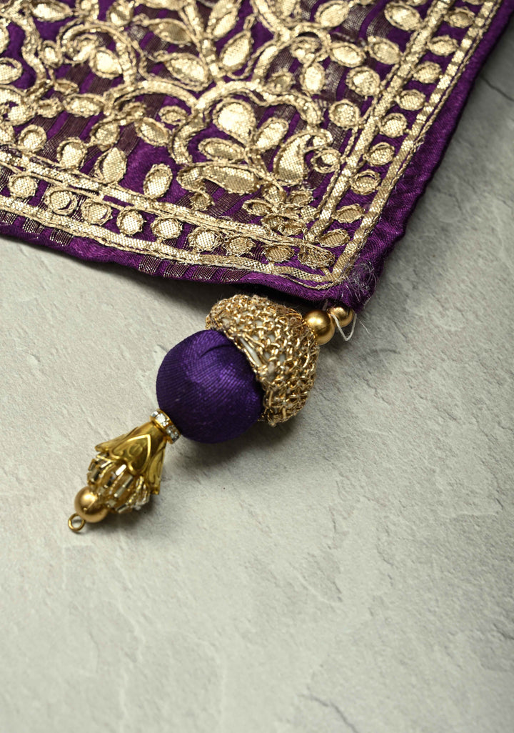 Plum Purple  Gajji Silk Saree with Kalamkari Floral Digital Ptint and Gotta Patti Work