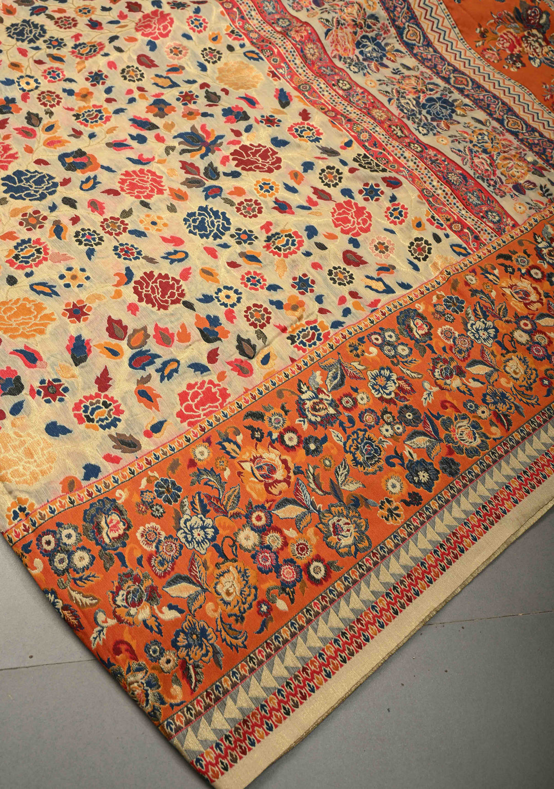 Kani Design with Floral Jaal in Beige Rayon Saree | SHOBITAM