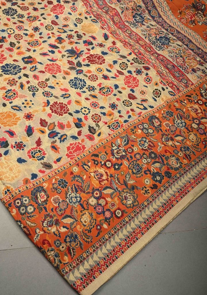 Kani Design with Floral Jaal in Beige Rayon Saree | SHOBITAM