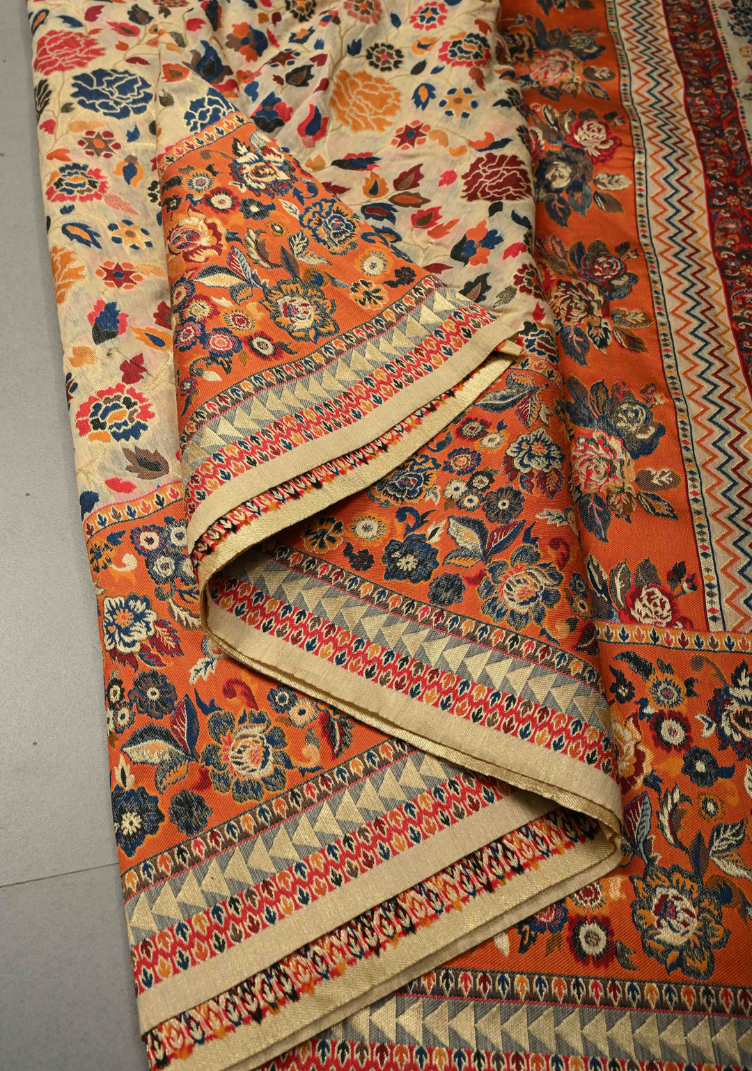 Kani Design with Floral Jaal in Beige Rayon Saree | SHOBITAM