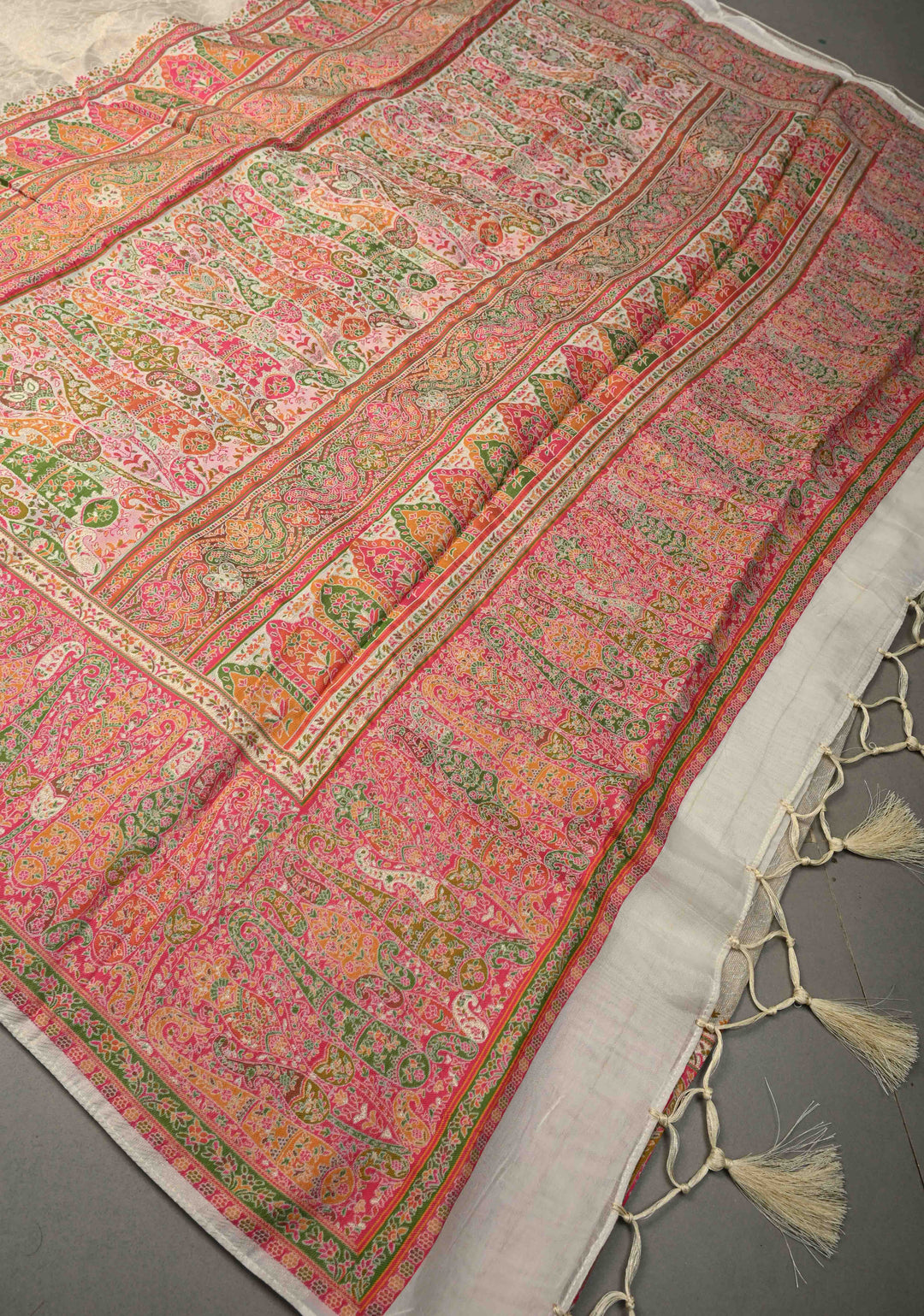 Off White Rayon Tissue Saree with Meenakari Border and Pallu | SHOBITAM
