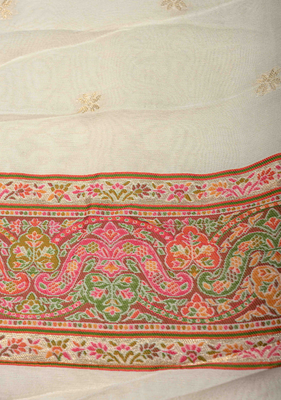 Off White Rayon Tissue Saree with Meenakari Border and Pallu | SHOBITAM
