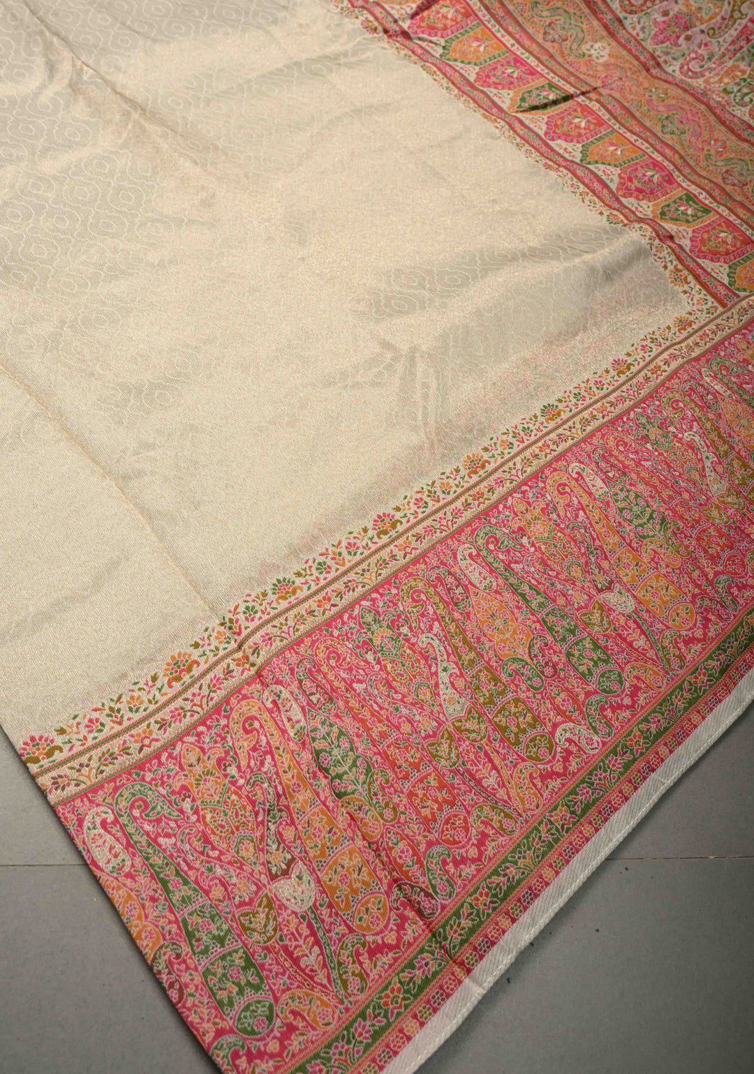 Off White Rayon Tissue Saree with Meenakari Border and Pallu | SHOBITAM