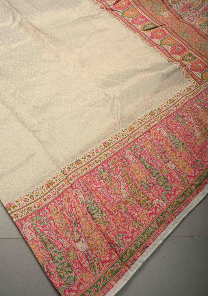 Off White Rayon Tissue Saree with Meenakari Border and Pallu | SHOBITAM