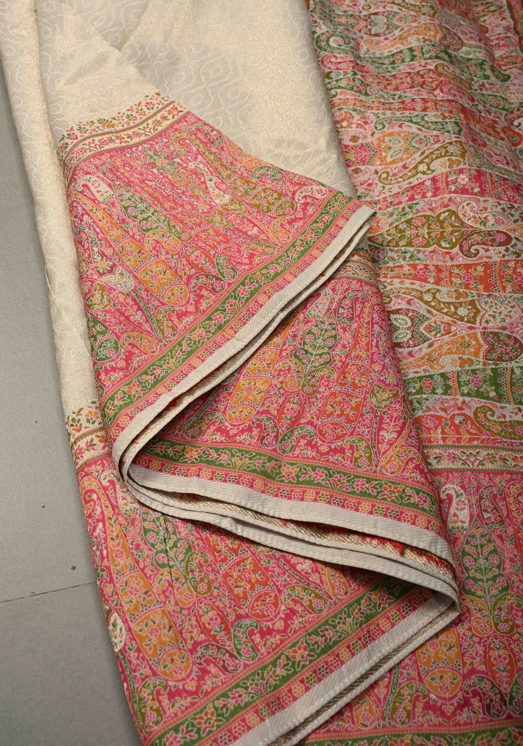 Off White Rayon Tissue Saree with Meenakari Border and Pallu | SHOBITAM