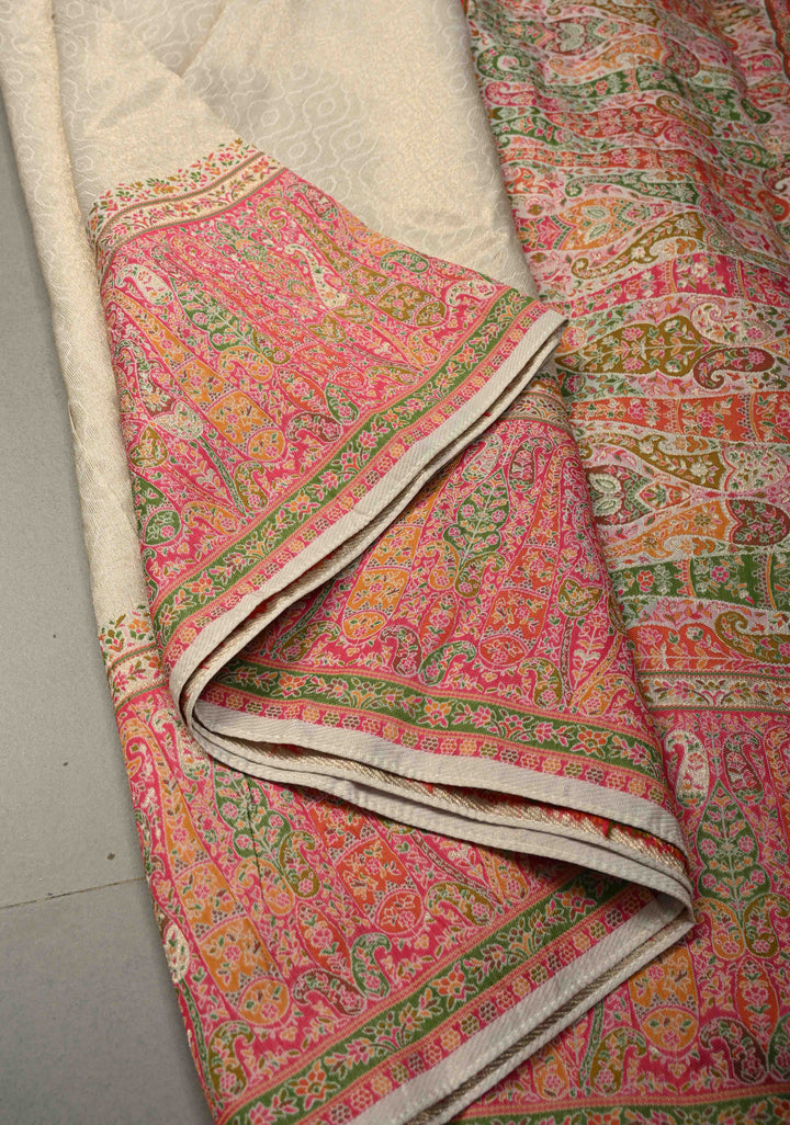 Off White Rayon Tissue Saree with Meenakari Border and Pallu | SHOBITAM