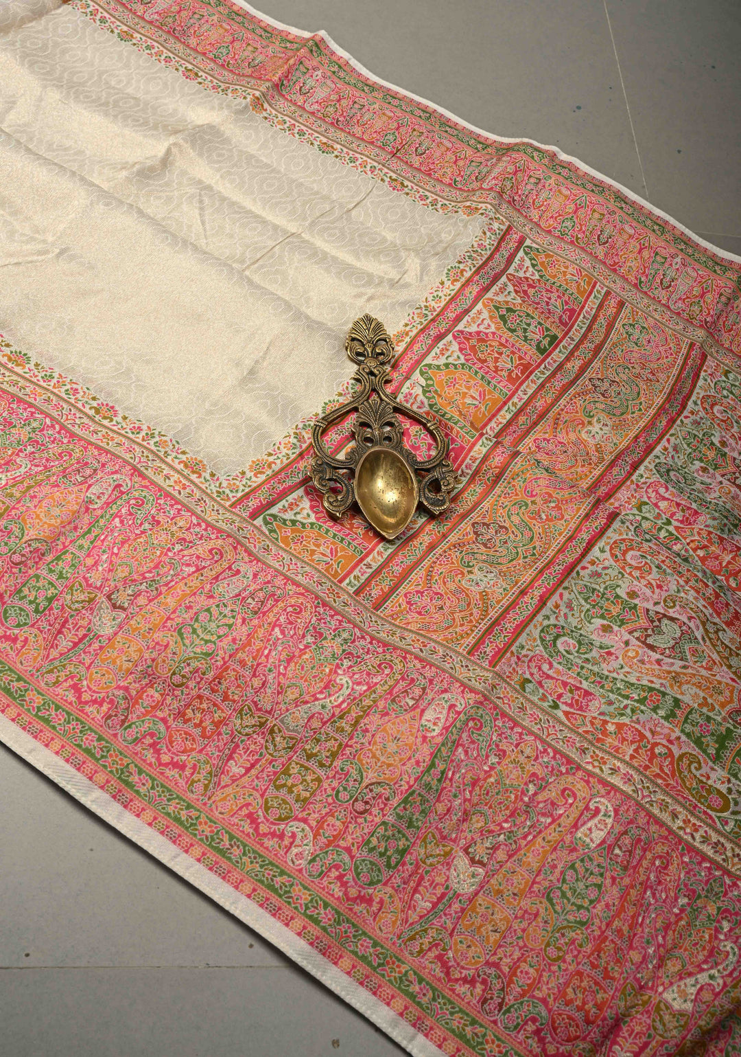 Off White Rayon Tissue Saree with Meenakari Border and Pallu | SHOBITAM