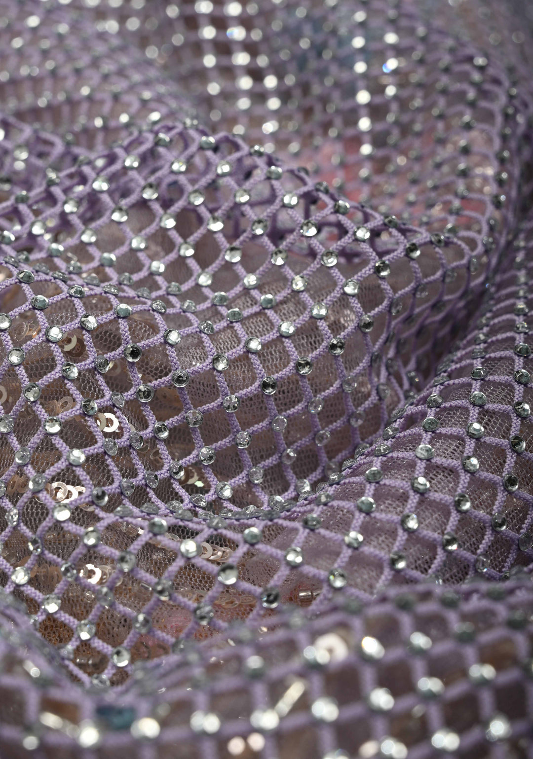 Lavender Meenakari Cutdana, Sequins and Moti Embellishment on Half-Half Net Saree with Geometric Design and Stone Work