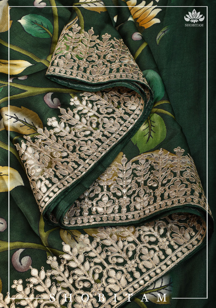Gajji Silk Saree with Gotta Patti Borders, crushed zari palla and Floral Digital Print | Sarees by Shobitam