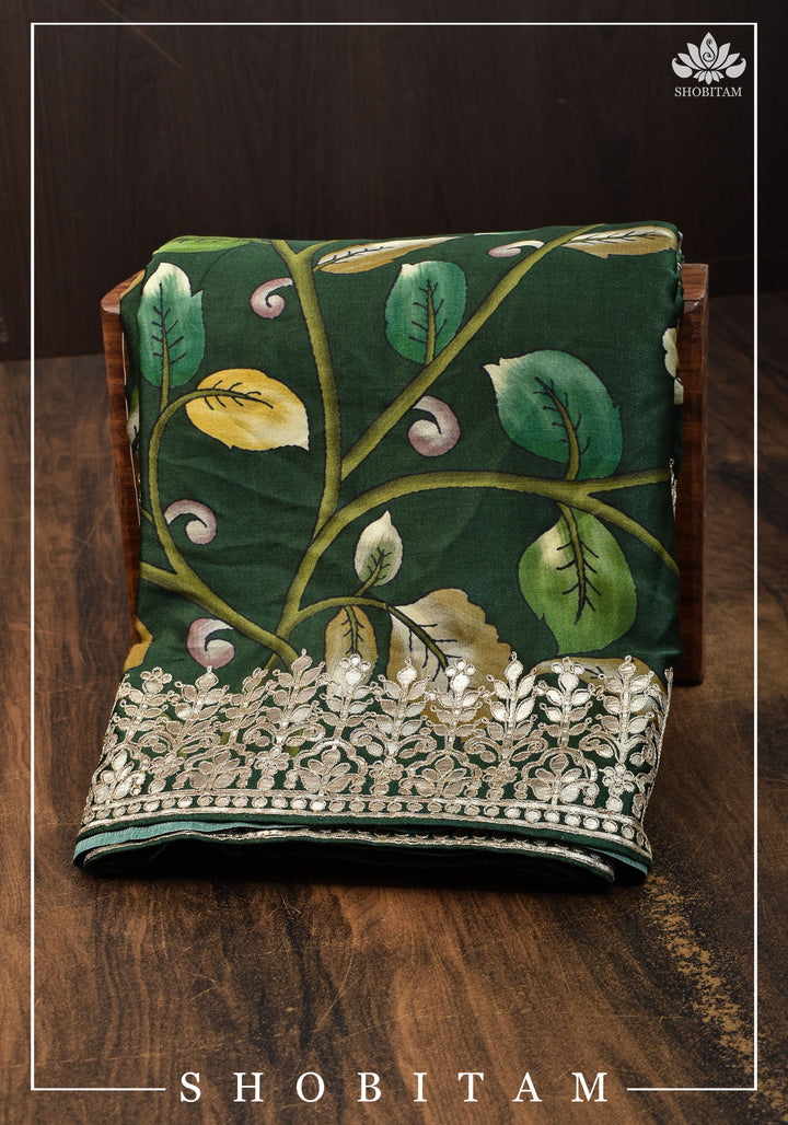 Gajji Silk Saree with Gotta Patti Borders, crushed zari palla and Floral Digital Print | Sarees by Shobitam
