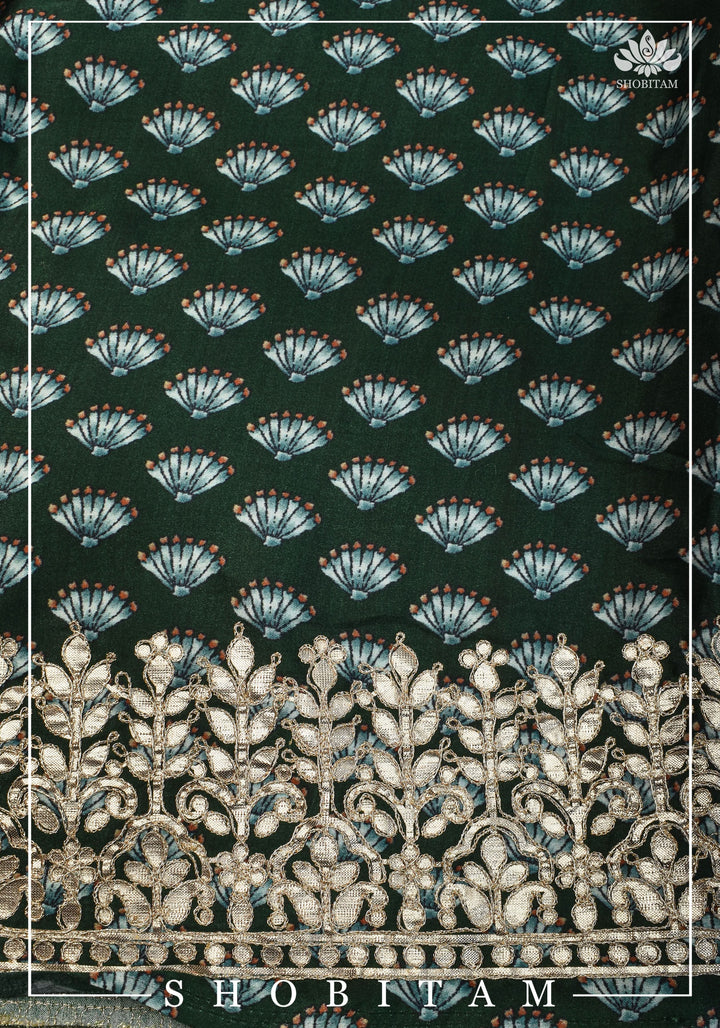 Gajji Silk Saree with Gotta Patti Borders, crushed zari palla and Floral Digital Print | Sarees by Shobitam