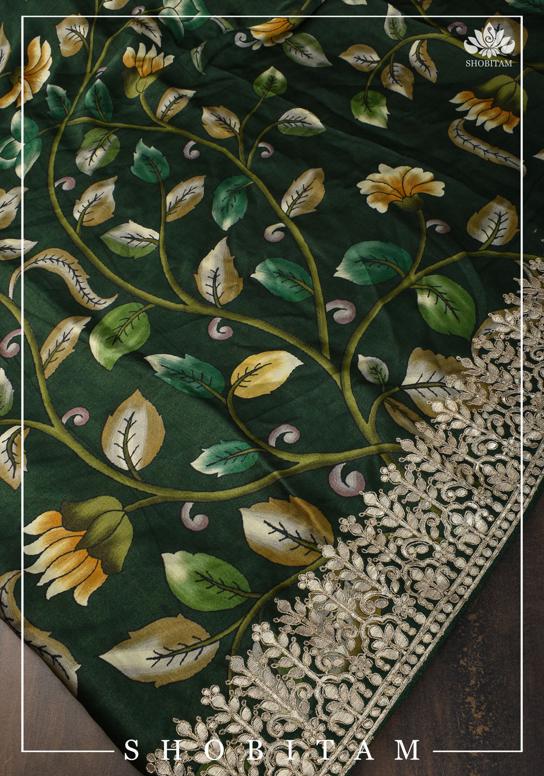 Gajji Silk Saree with Gotta Patti Borders, crushed zari palla and Floral Digital Print | Sarees by Shobitam