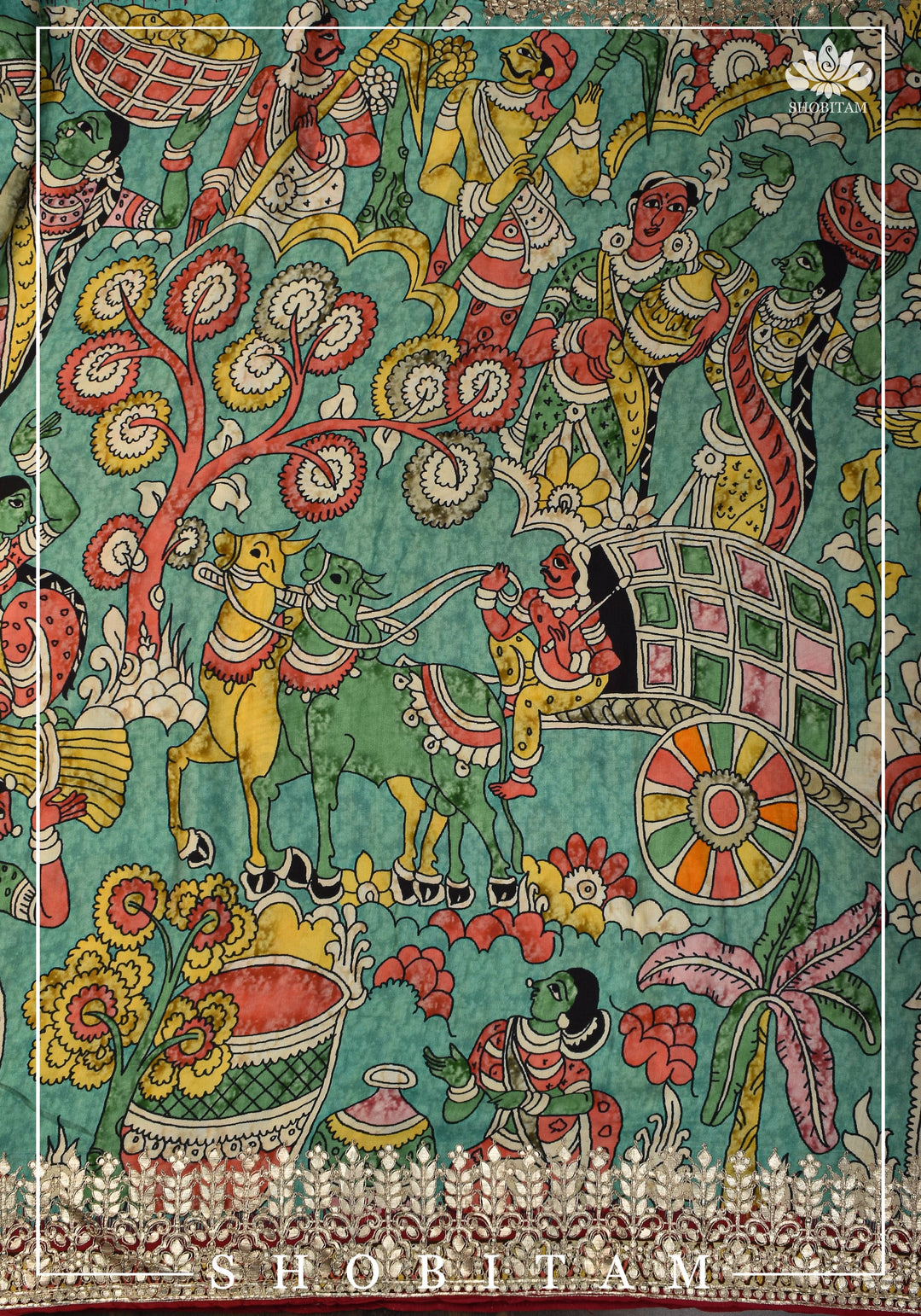 Gajji Silk Saree with Gotta Patti Border and kalamkari Digital Print | Sarees by Shobitam