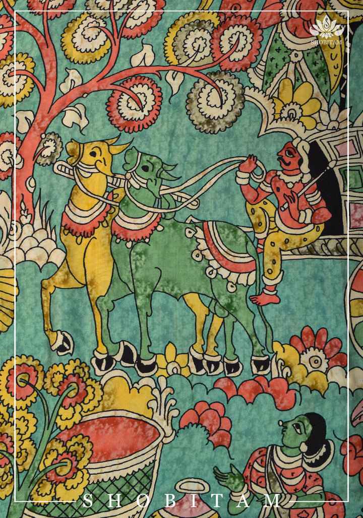 Gajji Silk Saree with Gotta Patti Border and kalamkari Digital Print | Sarees by Shobitam
