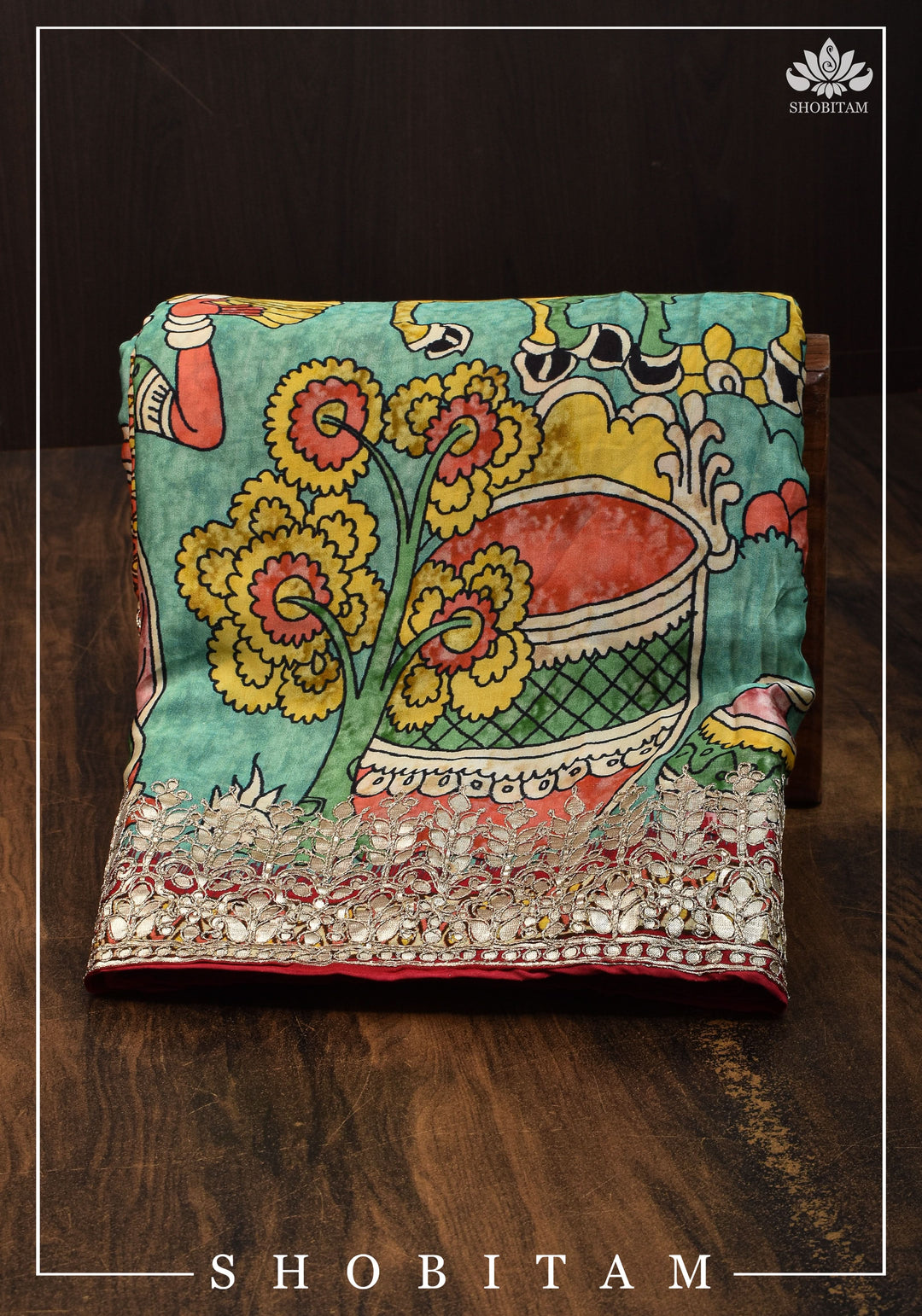 Gajji Silk Saree with Gotta Patti Border and kalamkari Digital Print | Sarees by Shobitam