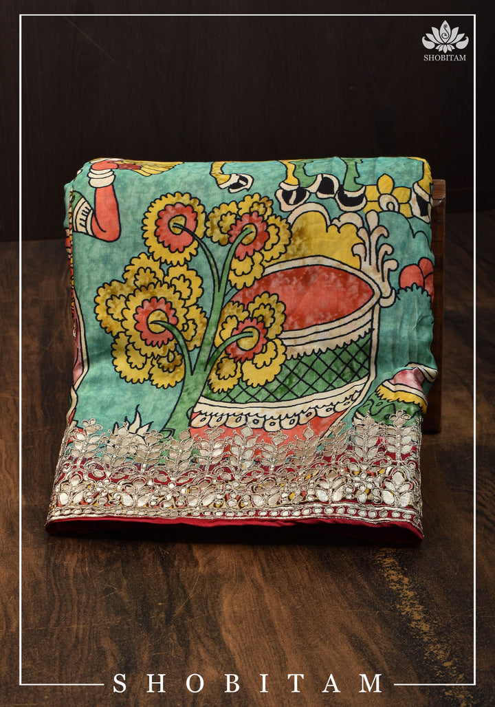 Gajji Silk Saree with Gotta Patti Border and kalamkari Digital Print | Sarees by Shobitam