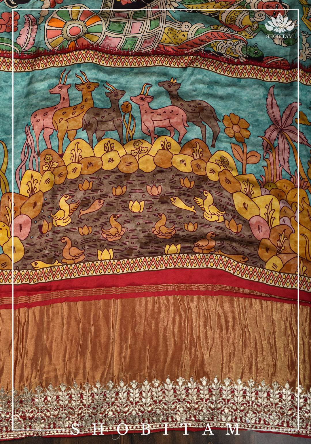 Gajji Silk Saree with Gotta Patti Border and kalamkari Digital Print | Sarees by Shobitam