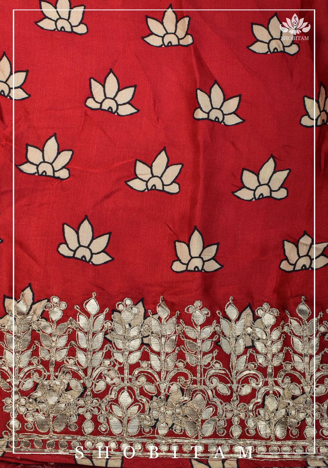 Gajji Silk Saree with Gotta Patti Border and kalamkari Digital Print | Sarees by Shobitam