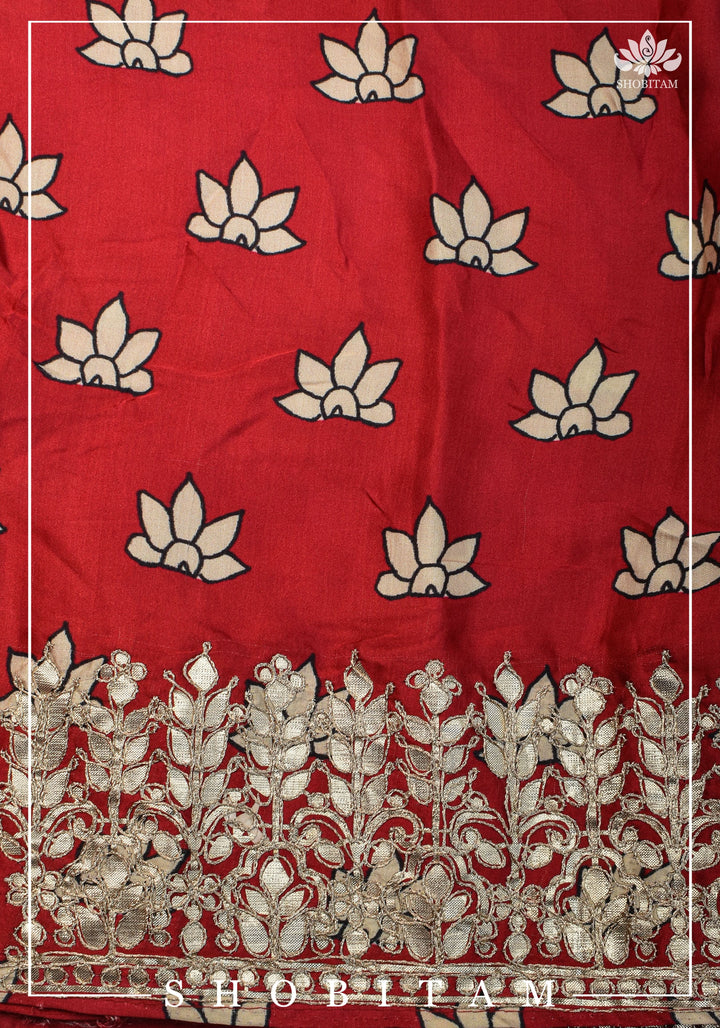 Gajji Silk Saree with Gotta Patti Border and kalamkari Digital Print | Sarees by Shobitam
