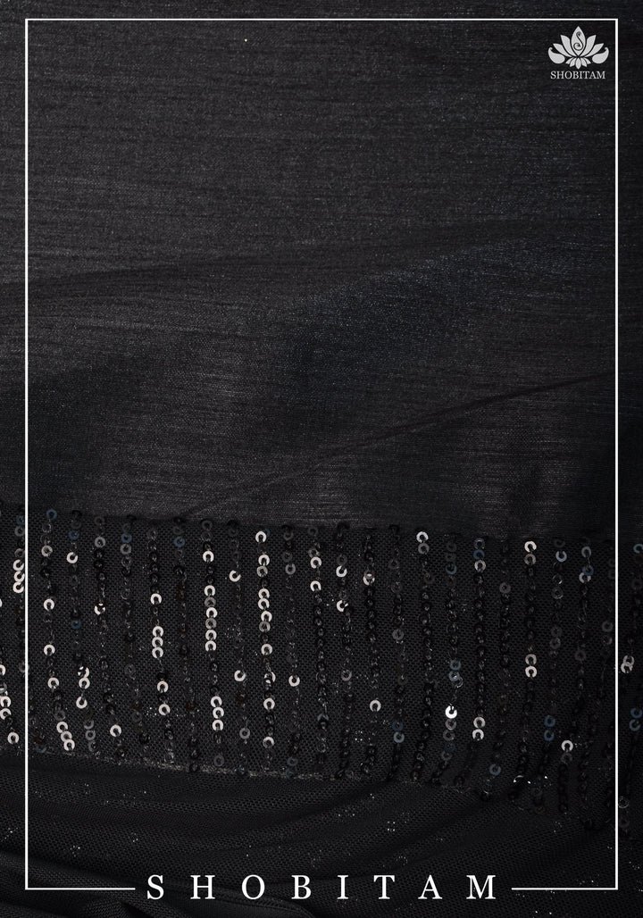 Pre Order Pretty Net Sequin Saree in Black. Top Seller Saree!