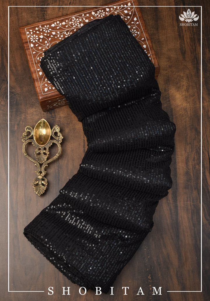 Pre Order Pretty Net Sequin Saree in Black. Top Seller Saree!