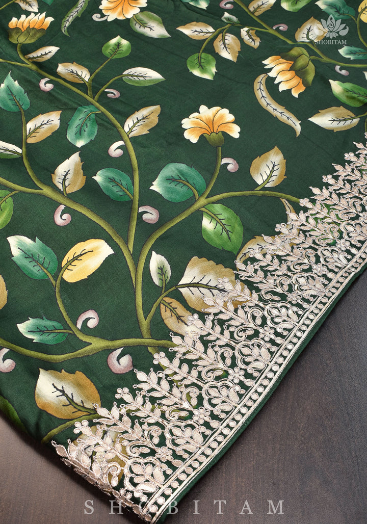 Gajji Silk Saree with Gotta Patti Borders, crushed zari palla and Floral Digital Print