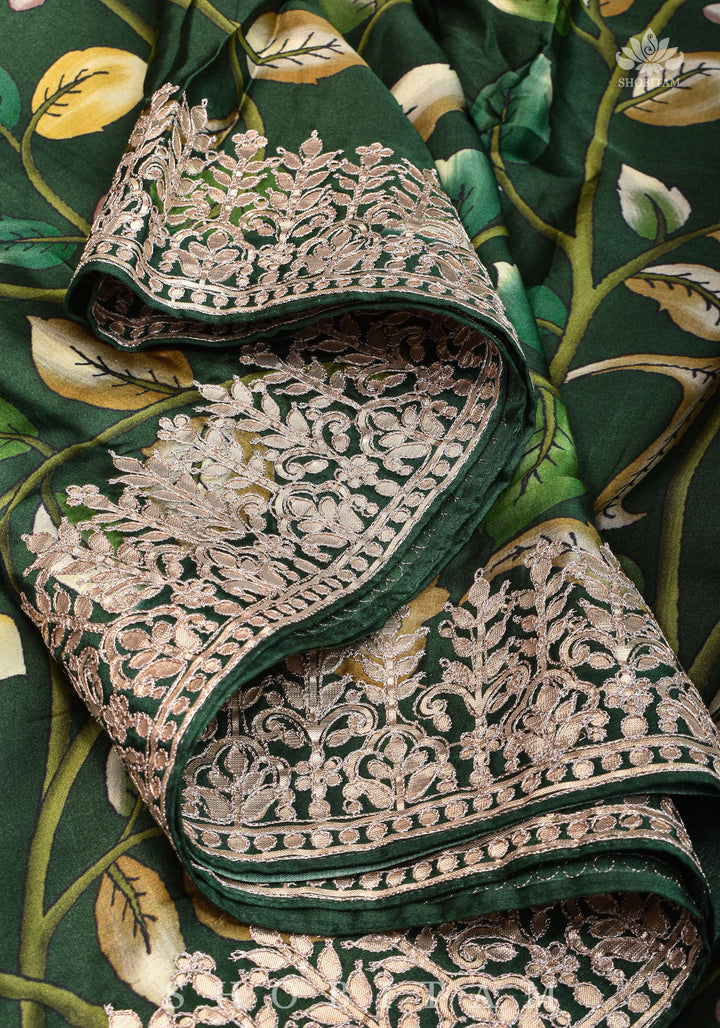 Gajji Silk Saree with Gotta Patti Borders, crushed zari palla and Floral Digital Print